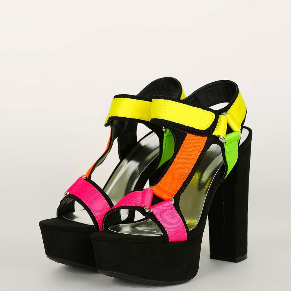 NEW🔥 Neon Color Open Toe Platform Heel Sandals - Picture 2 of 6